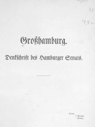 [Hauptbd.]: Großhamburg ; Hauptbd. : Denkschrift des Hamburger Senats