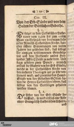 Cap. IX. Von der Erb-Sünde und von dem Halten der Göttlichen Gebothe.