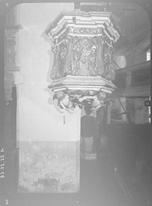 Reichenbach/O.L. Johanneskirche (Wiederaufbau 1674). Kanzel (1688, Bemalung 1707)