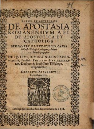 Theses et antitheses de apostasia Romanensium a fide apostolica et catholica