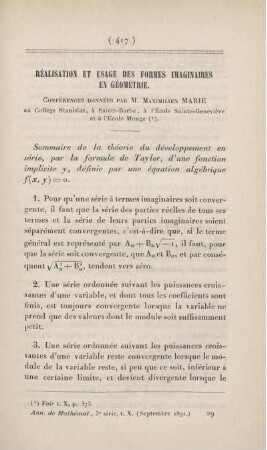 Réalisation et usage des formes imaginaires en géométrie. [Fortsetzung]