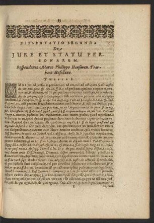 Dissertatio Secunda De Iure Et Statu Personarum.