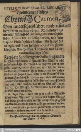 Wohlmeinentlich chymisches Carmen