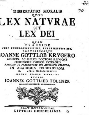 Diss. moralis quod lex naturae sit lex Dei