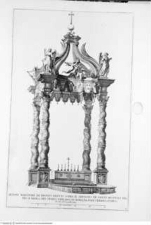 Disegni di vari altari e cappelle nelle chiese di Roma con le loro facciate fianchi piante e misure de più celebri architetti, Tafel 11: S. Pietro in Vaticano, Baldachin