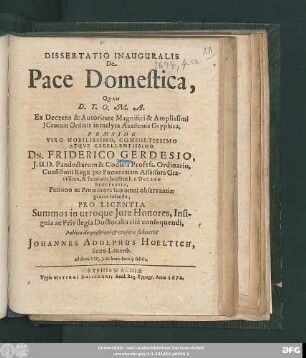 Dissertatio Inauguralis De Pace Domestica