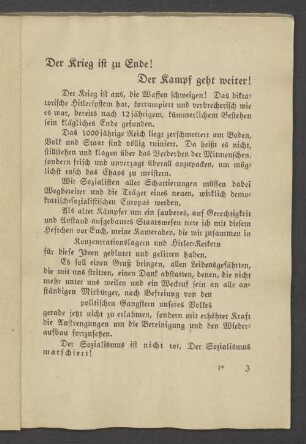 Der Krieg ist zu Ende! Der Kampf geht weiter!