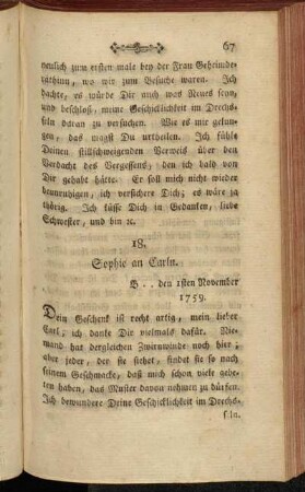 18. Sophie an Carln. B .. den 1sten November 1759.