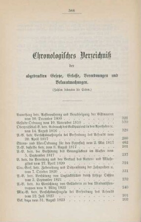 Chronologisches Verzeichniß der abgedruckten Gesetze, Verordnungen und Bekanntmachungen.