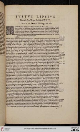 Ivstvs Lipsivs ... Epistola XXVII. P. Leonardo Lessio, Theologo Soc. Iesu