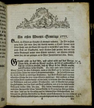 Am ersten Advents-Sonntage 1777. - Am zweyten Advents-Sonntage 1777.