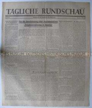 Sowjetische Tageszeitung für die deutsche Bevölkerung "Tägliche Rundschau" u.a. zur Haltung der Westalliierten gegenüber Franco-Spanien und zum Nürnberger Prozess