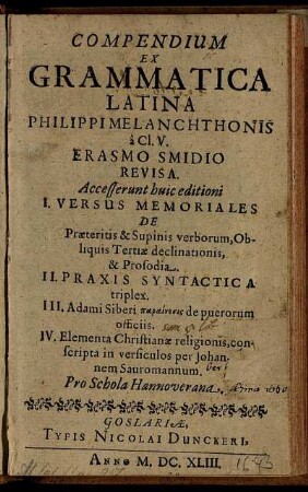 Compendium Ex Grammatica Latina Philippi Melanchthonis