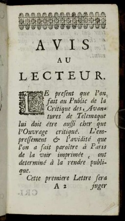 Avis Au Lecteur.