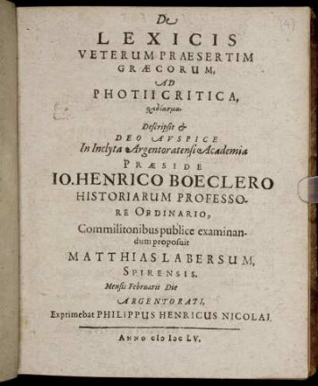 De Lexicis Veterum Praesertim Graecorum, Ad Photii Critica, schediasma
