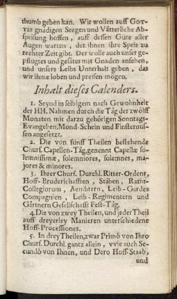Inhalt dieses Calenders.