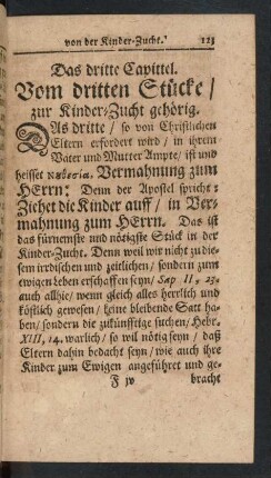 Das dritte Capittel. Vom dritten Stücke/ zur Kinder-Zucht gehörig.
