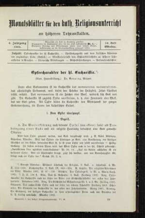 Opfercharakter der hl. Eucharistie