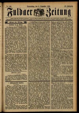 Erste Ausgabe vom Donnerstag, den 08. Dezember 1892.