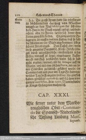Cap. XXXI. Wie ferner unter dem Marlboroughischen Ober-Commando die Spanisch-Niederländische Vestung Limburg Mens. Septemb. 1703. erobert worden