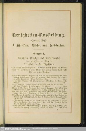 I. Abtheilung: Bücher und Landkarten