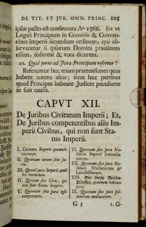 Caput XII. De Juribus Civitatum Imperii; Et, De Juribus competentibus aliis Imperii Civibus, qui non sunt Status Imperii.