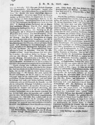 Berlin, b. Unger: Annalen des Preussischen Schul- und Kirchenwesens. Herausgegeben von D. Friedr. Gedicke. Königl. Oberkonsistorial- und Oberschulrath. Erster Band. Mit dem Bildniss des Herrn Staatsministers von Massow. 1tes Heft, 2tes Heft, 3tes Heft 528 S. 8. Zweyten Bds. 1s Heft 176 S. 8.