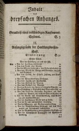 Inhalt des dreyfachen Anhanges.