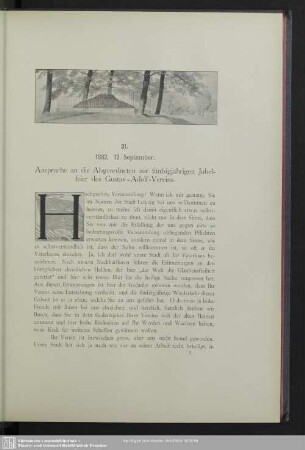 21. 1882. 12. September. Ansprache an die Abgeordneten zur fünfzigjährigen Jubelfeier des Gustav-Adolf-Vereins