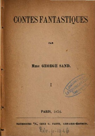 Contes fantastiques : Par George Sand, 1