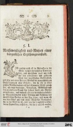§. I. Nothwendigkeit und Nutzen einer bürgerlichen Erziehungsanstalt