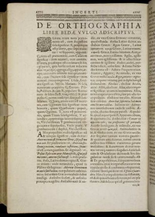 De Orthographia Liber Bedea Vulgo Adscriptus
