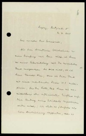 Nr. 6: Brief von Felix Hausdorff an David Hilbert, Leipzig, 16.4.1910