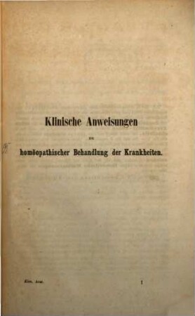 Klinische Anweisungen zu homoeopathischer Behandlung der Krankheiten