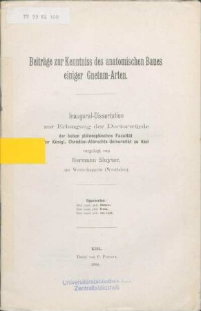 Beiträge zur Kenntniss des anatomischen Baues einiger Gnetum-Arten