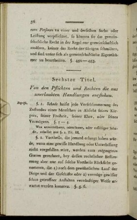 Sechster Titel. Von den Pflichten und Rechten die aus unerlaubten Handlungen entstehen