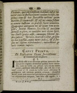 Caput Primum. De Explicatione Vocum Jurisdictionis & Communitatis in genere.