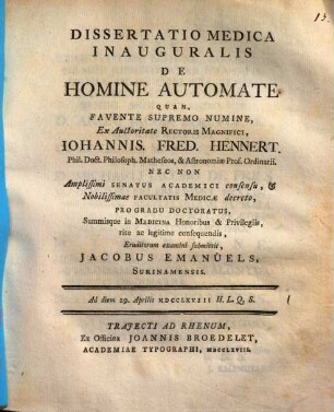 Diss. med. inaug. de homine automate