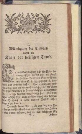 1. Widerlegung der Einwürfe wider die Kraft der heiligen Taufe.