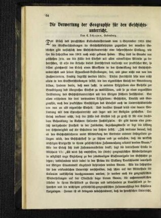 ¬Die¬ Verwertung der Geographie für den Geschichtsunterricht