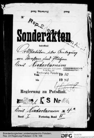 Ortsstatuten über die Anlegung von Straßen und Plätzen im Kreise Niederbarnim