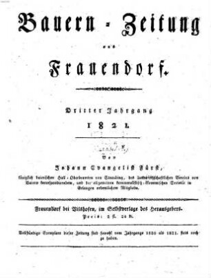 Bauern-Zeitung aus Frauendorf. 1821 = Jg. 3