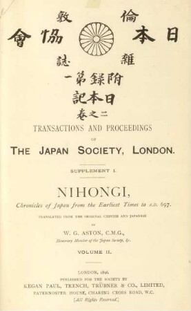 1.1896,2: Transactions and proceedings of the Japan Society, London