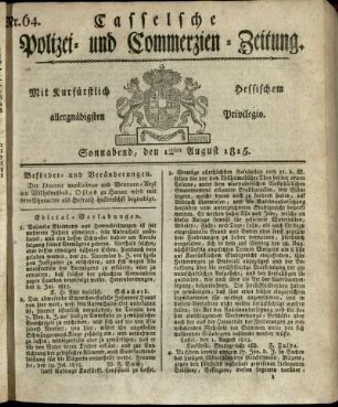 Nr. 64, Sonnabend, den 12ten August 1815
