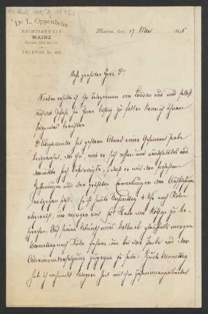 Brief an Ludwig Strecker  und B. Schott's Söhne : 17.05.1895