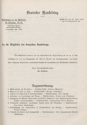 50. Jahrg. Nr. 10., ... den 28. April 1910