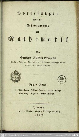 1: Vorlesungen über die Anfangsgründe der Mathematik