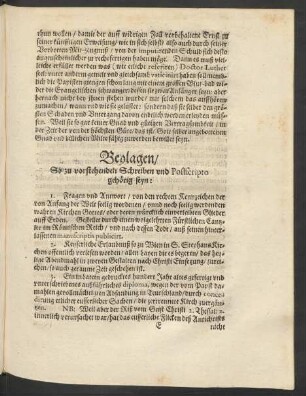 Beylagen/ So zu vorstehenden Schreiben und Postsripto gehörig seyn: