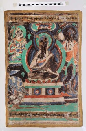 Sitzender Buddha mit Inschrift