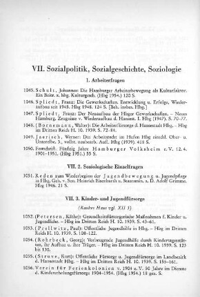 VII. Sozialpolitik, Sozialgeschichte, Soziologie